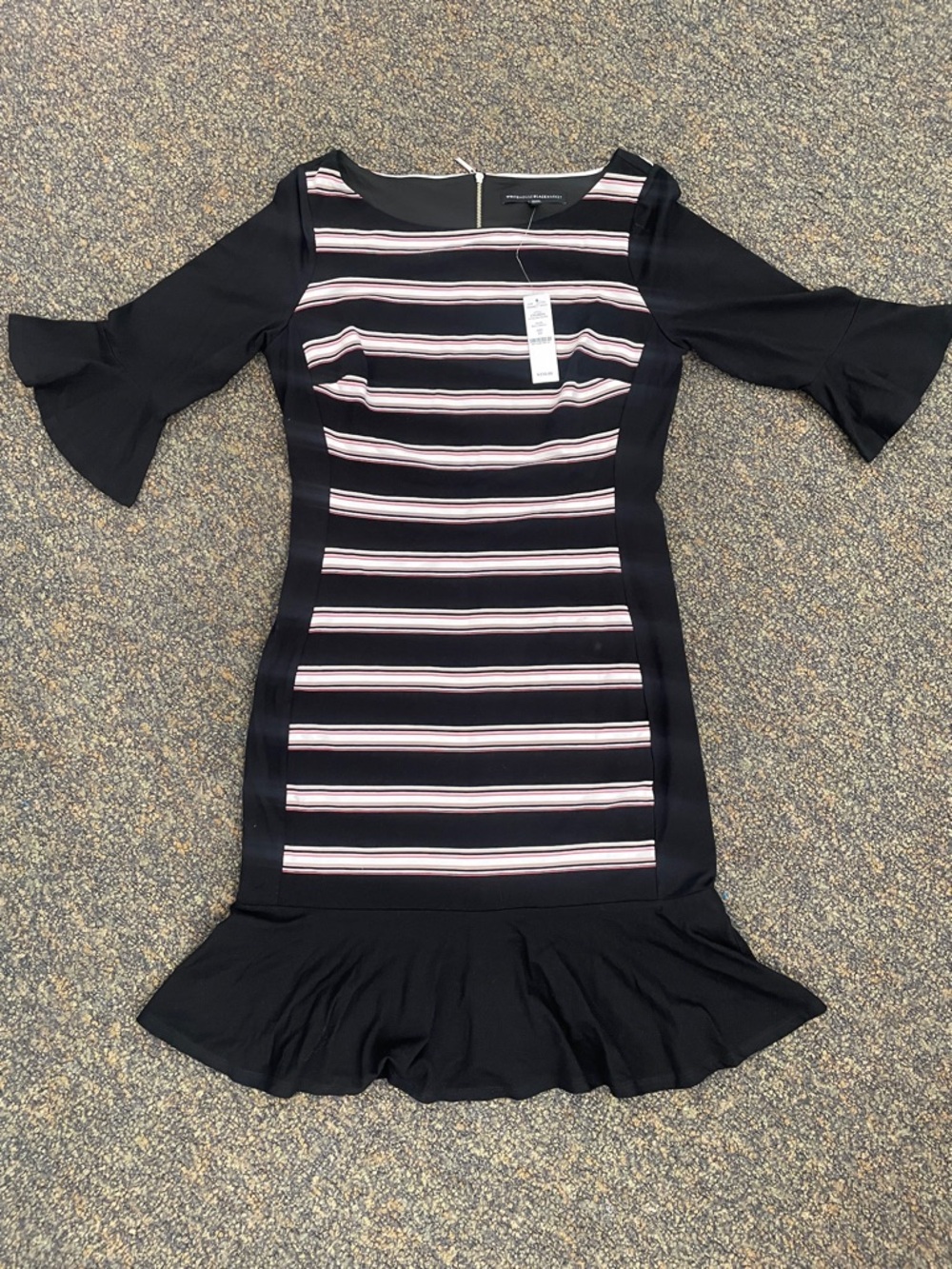 White House Black Market Striped Sheath Dress with Ruffle Hem
